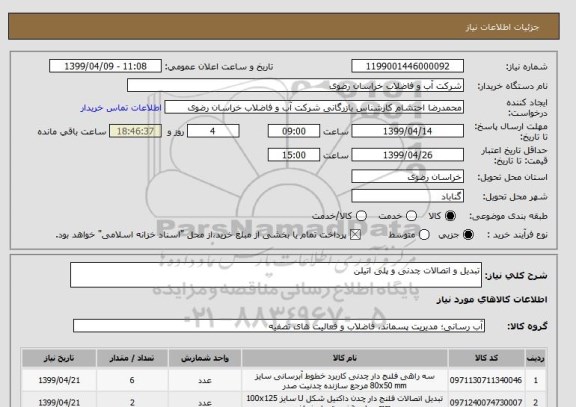 استعلام تبدیل و اتصالات چدنی و پلی اتیلن