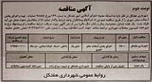 مناقصه، مناقصه اجرای پخش آسفالت معابر شهری - نوبت دوم