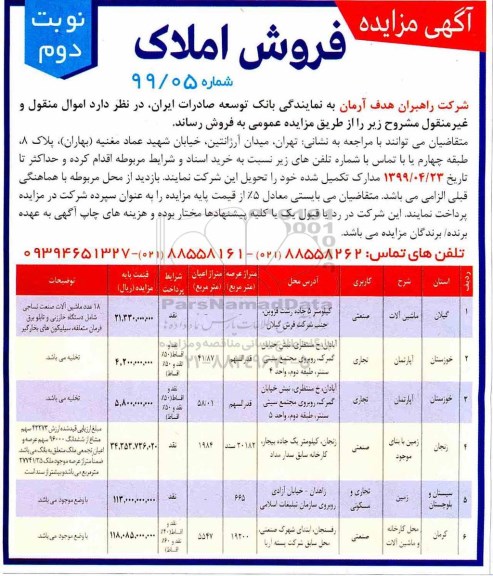 مزایده,مزایده فروش ملک آپارتمان کاربری تجاری و صنعتی و مسکونی نوبت دوم