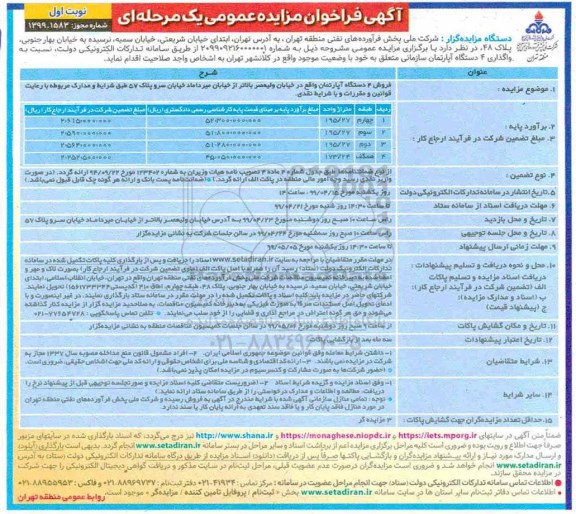 مزایده،مزایده فروش 4 دستگاه آپارتمان 