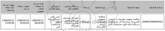 مناقصه عمومی همزمان با ارزیابی (فشرده) دو مرحله ای خرید یکصد دستگاه رایانه طبق مشخصات فنی 