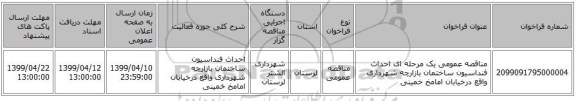 مناقصه عمومی یک مرحله ای احداث فنداسیون ساختمان بازارچه شهرداری واقع درخیابان امامخ خمینی 