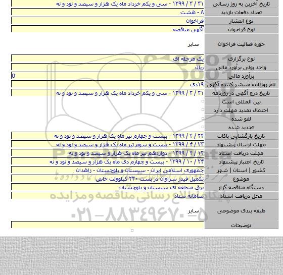 تکمیل فیدر سراوان در پست ۲۳۰ کیلوولت خاش