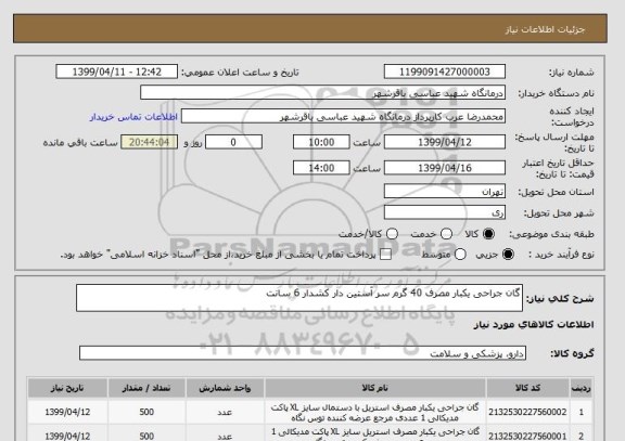 استعلام گان جراحی یکبار مصرف 40 گرم سر آستین دار کشدار 6 سانت 