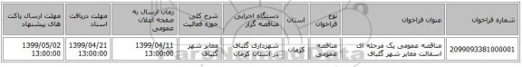 مناقصه عمومی یک مرحله ای اسفالت معابر شهر گلباف