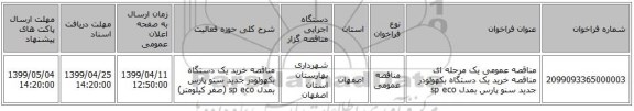 مناقصه عمومی یک مرحله ای مناقصه خرید یک دستگاه بکهولودر جدید سنو پارس بمدل  sp  eco