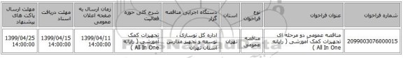 مناقصه عمومی دو مرحله ای تجهیزات کمک آموزشی ( رایانه All In One )