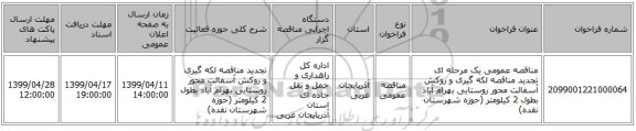 مناقصه عمومی یک مرحله ای تجدید مناقصه لکه گیری و روکش آسفالت محور روستایی بهرام آباد بطول 2 کیلومتر (حوزه شهرستان نقده)