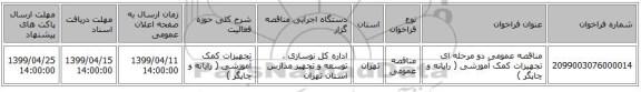 مناقصه عمومی دو مرحله ای تجهیزات کمک آموزشی ( رایانه و چاپگر ) 