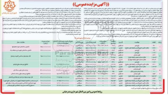 مزایده ،مزایده فروش املاک کاربری مسکونی و تجاری 