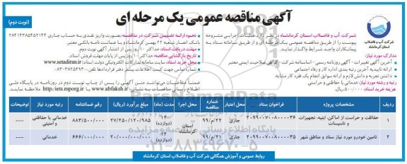 مناقصه، مناقصه حفاظت و حراست از اماکن، ابنیه، تجهیزات و تاسیسات و...