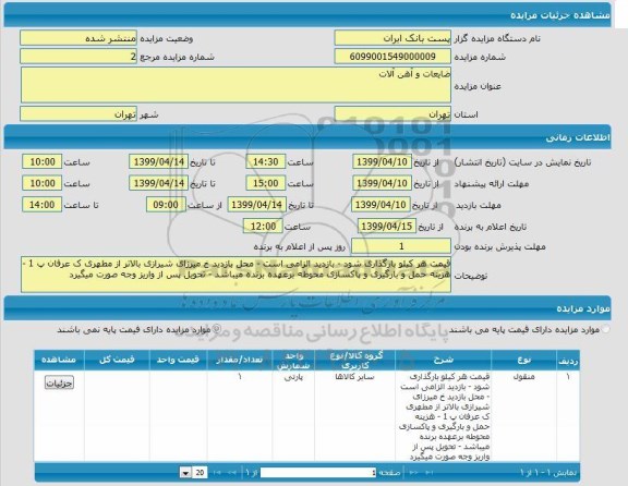 مزایده، مزایده ضایعات و آهن آلات 