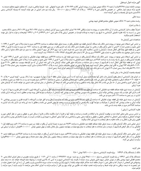 مزایده، مزایده فروش شش دانگ یک دستگاه آپارتمان قطعه دوم تفکیکی  