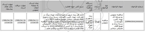 مناقصه عمومی دو مرحله ای تهیه، تأمین، نگهداری و بسته بندی و توزیع اقلام مصرفی درمانی