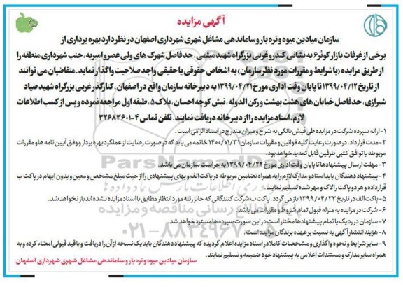 مزایده, مزایده بهره برداری از برخی از غرفات بازار کوثر 6