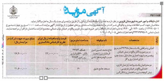 مزایده ، مزایده اجاره اعیانی و سرقفلی یک باب مغازه - نوبت دوم 
