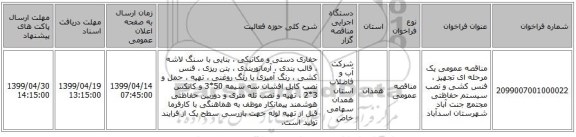 مناقصه عمومی یک مرحله ای تجهیز ، فنس کشی و نصب سیستم حفاظتی مجتمع جنت آباد شهرستان اسدآباد