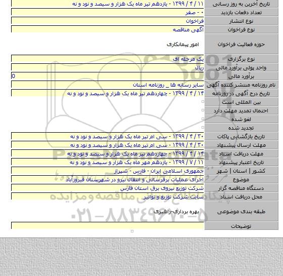 اجرای عملیات برقرسانی و انتقال نیرو در شهرستان فیروزآباد