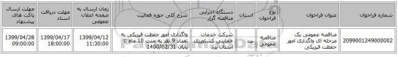 مناقصه عمومی یک مرحله ای واگذاری امور حفظت فیزیکی