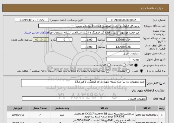 استعلام خرید تجهیزات دوربین مداربسته جهت مراکز فرهنگی و هنری12