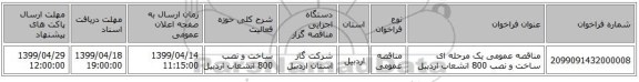مناقصه عمومی یک مرحله ای ساخت و نصب 800 انشعاب اردبیل 