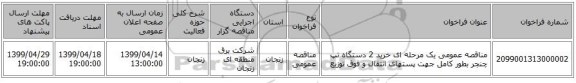 مناقصه عمومی یک مرحله ای  خرید 2 دستگاه تپ چنجر بطور کامل  جهت پستهای انتقال و فوق توزیع