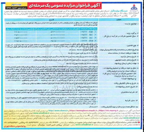 مزایده،مزایده فروش 4 دستگاه آپارتمان نوبت دوم 