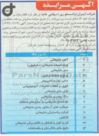 مزایده، مزایده فروش اقلام مازاد