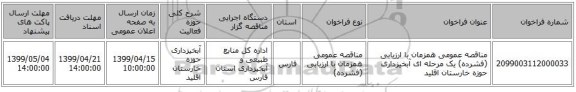 مناقصه عمومی همزمان با ارزیابی (فشرده) یک مرحله ای آبخیزداری حوزه خارستان اقلید