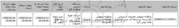 مناقصه عمومی همزمان با ارزیابی (فشرده) دو مرحله ای خرید انواع پایه های بتونی گرد