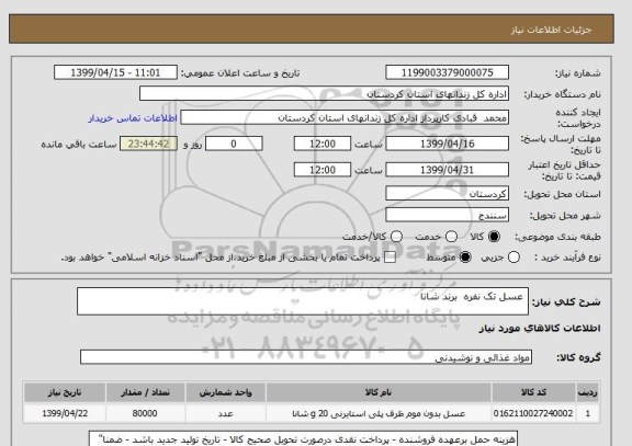 استعلام  عسل تک نفره  برند شانا