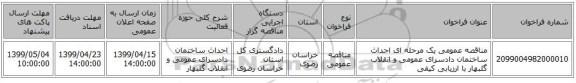 مناقصه عمومی یک مرحله ای احداث ساختمان دادسرای عمومی و انقلاب گلبهار با ارزیابی کیفی