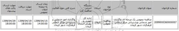 مناقصه عمومی یک مرحله ای واگذاری امور خدماتی وپشتیبانی مرکز درمانی فرهنگیان شهر کرمان 