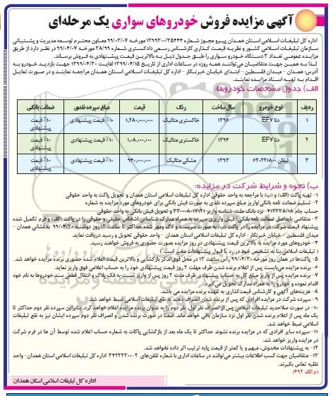 مزایده تعداد 3 دستگاه خودرو سواری
