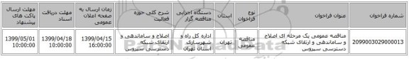 مناقصه عمومی یک مرحله ای اصلاح و ساماندهی و ارتقای شبکه دسترسی سیروس
