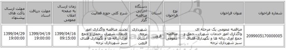 مناقصه عمومی یک مرحله ای  واگذاری امور خدمات شهری ، حمل و جمع آوری زباله ها و نگهداری فضای سبز شهرداری نرجه 