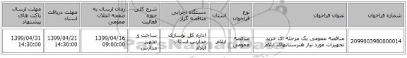 مناقصه عمومی یک مرحله ای خرید تجهیزات مورد نیاز هنرستانهای ایلام