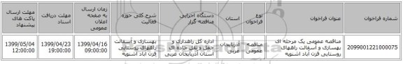 مناقصه عمومی یک مرحله ای بهسازی و آسفالت راههای روستایی قزن آباد اشنویه