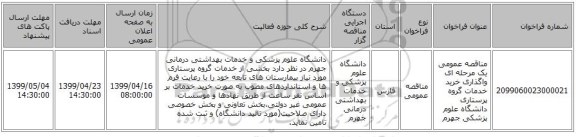 مناقصه عمومی یک مرحله ای واگذاری خرید خدمات گروه پرستاری دانشگاه علوم پزشکی جهرم