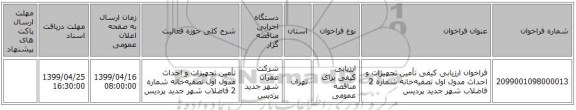 فراخوان ارزیابی کیفی تأمین تجهیزات و احداث مدول اول تصفیه‌خانه شماره 2 فاضلاب شهر جدید پردیس