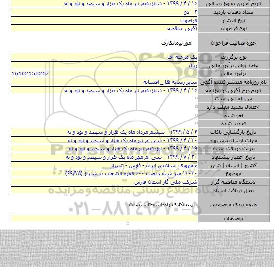 ۱۲۰۲۰ متر شبه و نصب ۶۰۰ فقره انشعاب در شیراز (۹۹/۲۸)