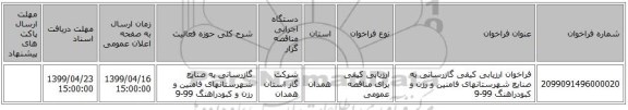 فراخوان ارزیابی کیفی گازرسانی به صنایع شهرستانهای فامنین و رزن و کبودراهنگ 99-9