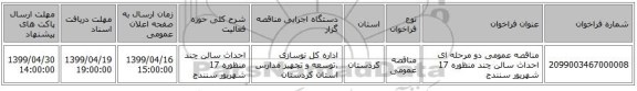 مناقصه عمومی دو مرحله ای احداث سالن چند منظوره 17 شهریور سنندج 