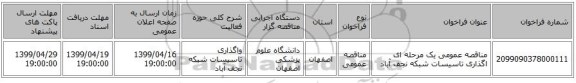 مناقصه عمومی یک مرحله ای اگذاری تاسیسات شبکه نجف آباد