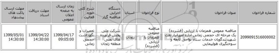 مناقصه عمومی همزمان با ارزیابی (فشرده) یک مرحله ای حجمی زمانی اداره امورانبار نفت شهیدتندگویان خدمات ستاد نواحی تابعه و سوختگیری هواپیمایی
