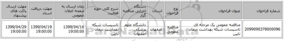 مناقصه عمومی یک مرحله ای تاسیسات شبکه بهداشت درمان نایین