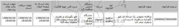 مناقصه عمومی یک مرحله ای امور نگهداری و راهبری تاسیسات منتظری نجف آباد 