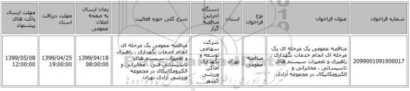 مناقصه عمومی یک مرحله ای  یک مرحله ای انجام خدمات نگهداری ، راهبری و تعمیرات سیستم های تاسیساتی ، مخابراتی و الکترومکانیکال در مجموعه آزادی 
