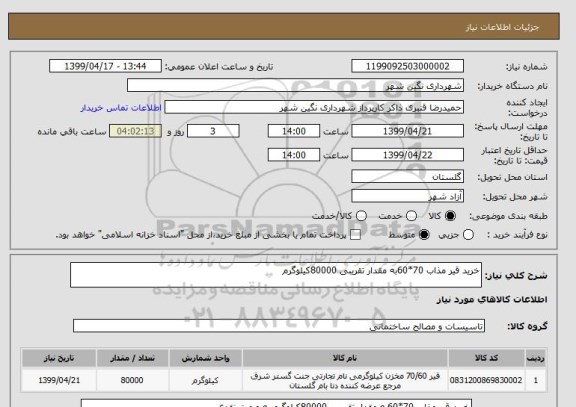 استعلام خرید قیر مذاب 70*60به مقدار تقریبی 80000کیلوگرم 