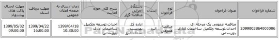 مناقصه عمومی یک مرحله ای احداث،توسعه وتکمیل ساختمان اداری بهزیستی